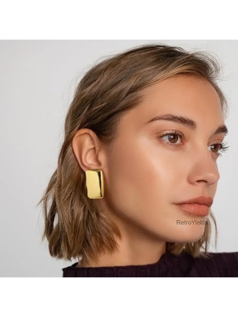 Chunky 14k Gold Plated Statement Drop Stud Earrings Geometric Large for Women